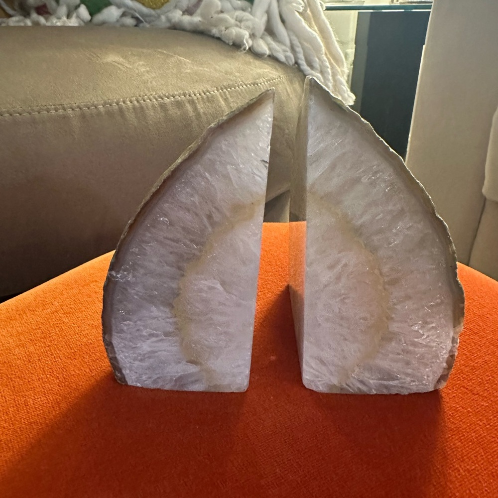 Elegant White Geode Bookends